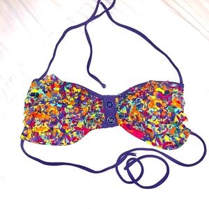Floral print Bikini top ruffles Multicolored Medium